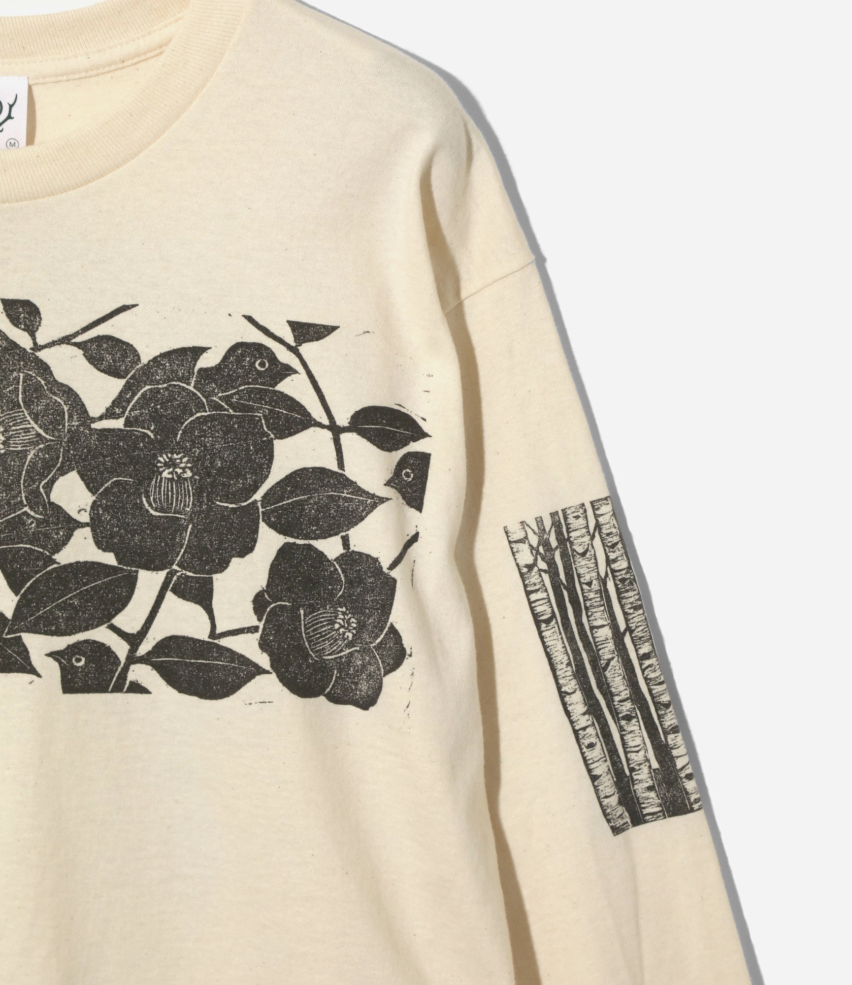Retro Style Long Sleeve T-Shirt ?C Natural Woodblock Print