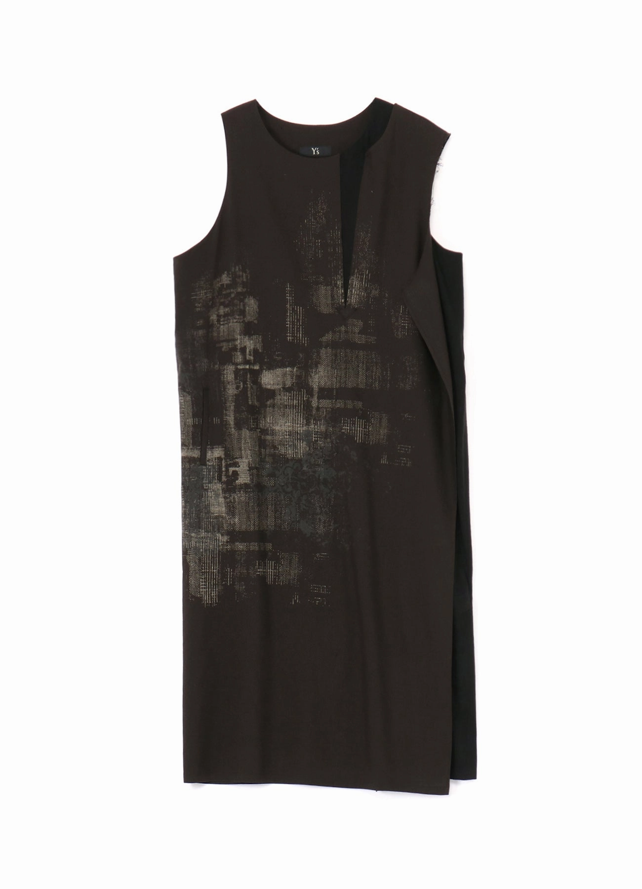 Dropped-Waist Neutral Tones HOUNDSTOOTH LEFT SLIT DRESS