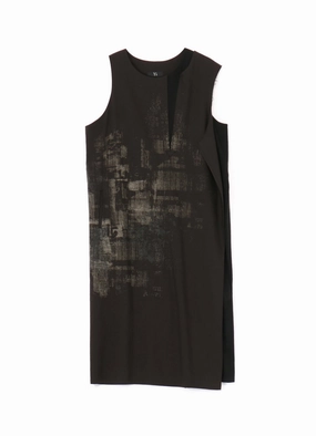 Dropped-Waist Neutral Tones HOUNDSTOOTH LEFT SLIT DRESS