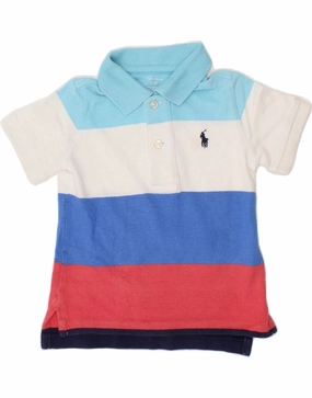 RALPH LAUREN Baby Boys Polo Shirt 9-12 Months Multicoloured Striped Cotton Ribbed Trim