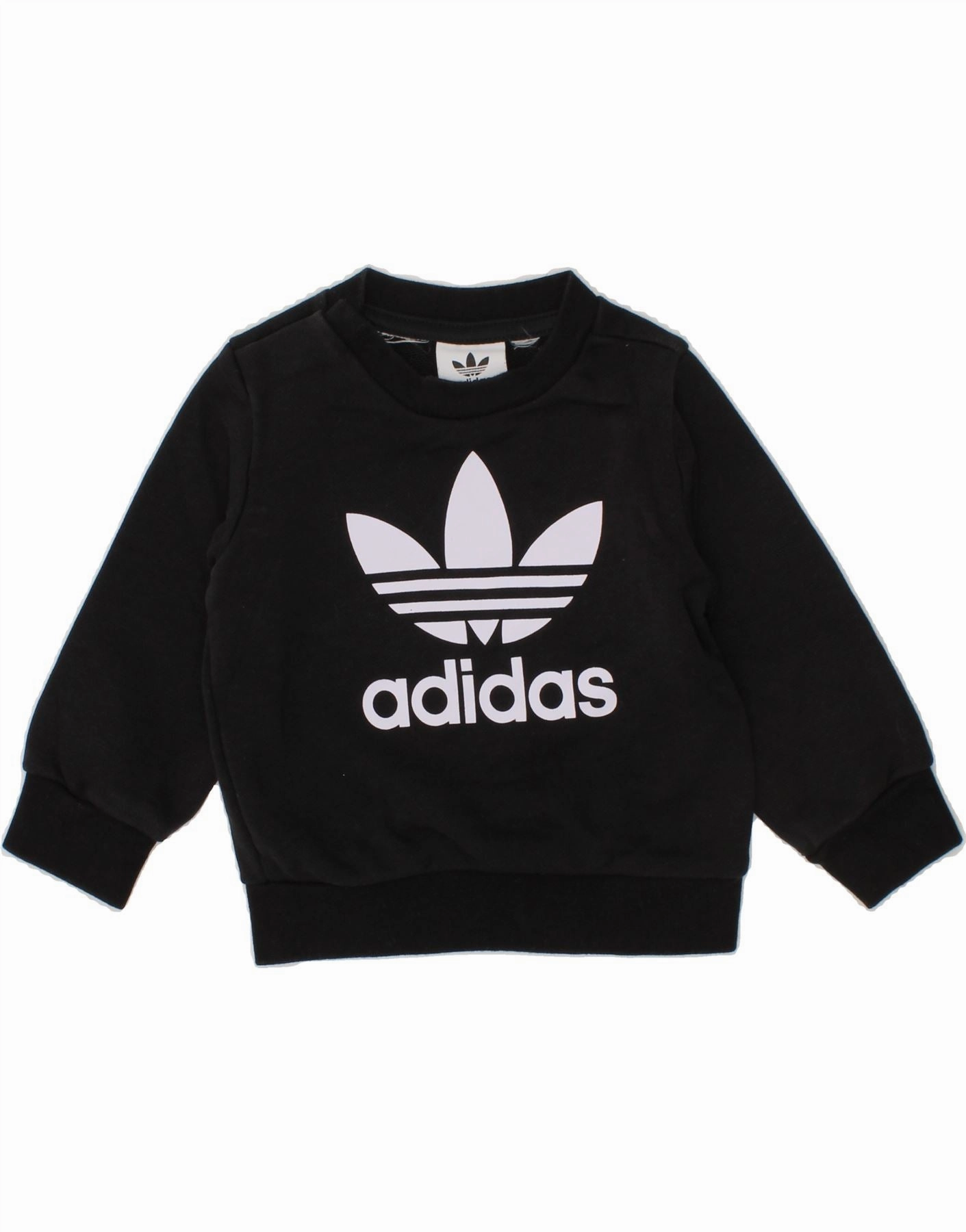 ADIDAS Baby Boys Graphic Sweatshirt Jumper 12-18 Months Black Cotton Weekend Comfort