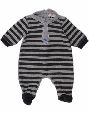 ARMANI BABY Baby Boys Long Sleeve Jumpsuit 0-3 Months Grey Striped Outdoor Luxury Neutral Dance