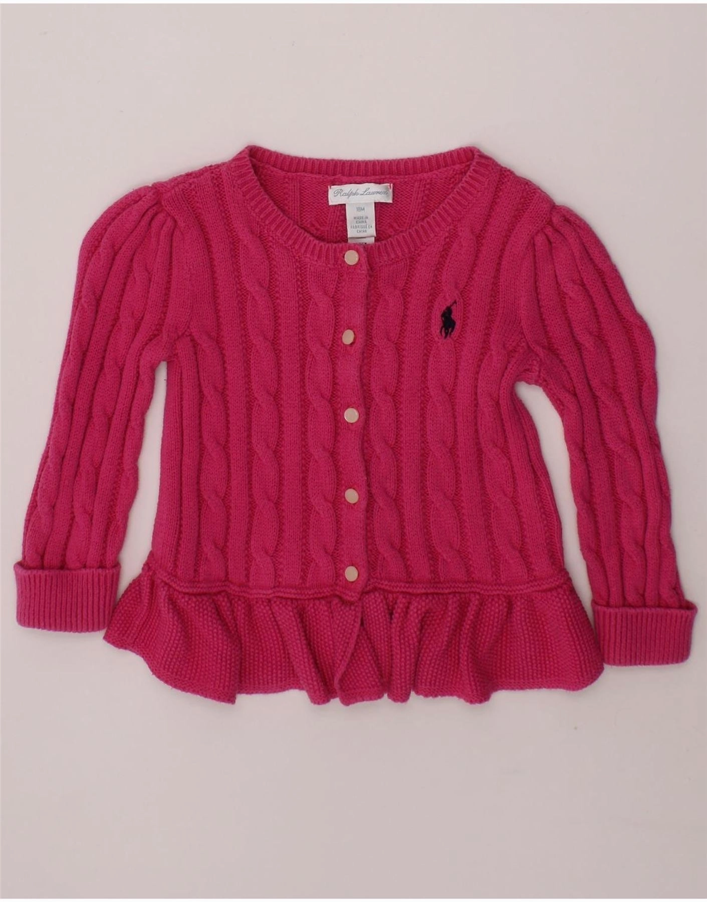 Winter Days Compact Knit Structure RALPH LAUREN Baby Girls Cardigan Sweater 12-18 Months Pink Cotton