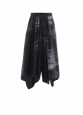 CUPRO BLURRY FLOWER PRINT RIGHT-SIDE GATEHRED PANTS Core Support Sleek Fit