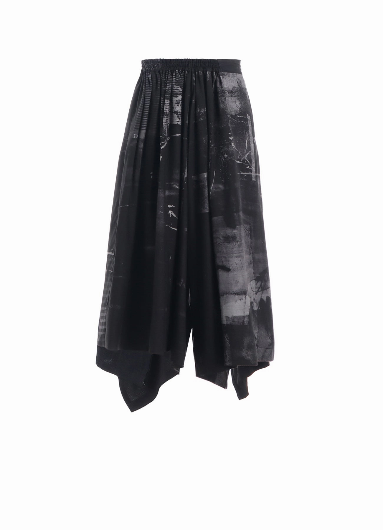 CUPRO BLURRY FLOWER PRINT RIGHT-SIDE GATEHRED PANTS Core Support Sleek Fit