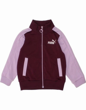 PUMA Baby Girls Tracksuit Top Jacket 12-18 Months Burgundy Colourblock Zip Off Detailing