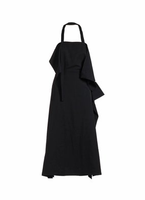 WOOL GABARDINE APRON DRESS button detail