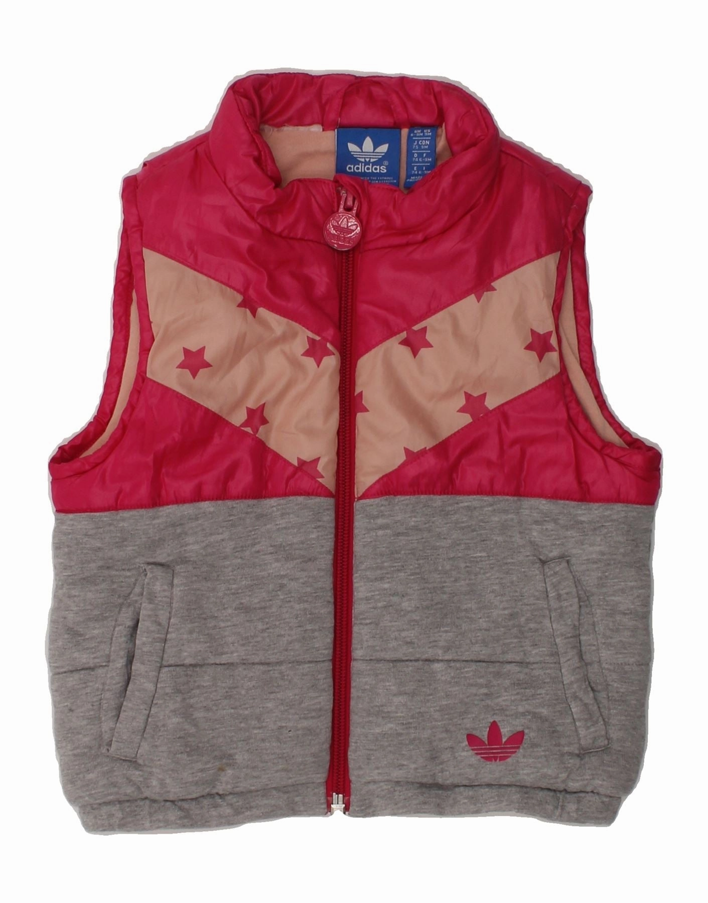 ADIDAS Baby Girls Padded Gilet 6-9 Months Pink Colourblock Secure Zip Pockets Cold Protection