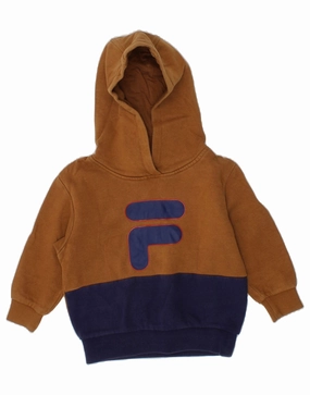 Friction Resistant Edging FILA Baby Boys Graphic Hoodie Jumper 18-24 Months Brown Colourblock Cotton