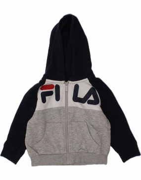 FILA Baby Boys Zip Hoodie Sweater 18-24 Months Navy Blue Colourblock Lightweight Jersey Material Knit Reinforced Edges