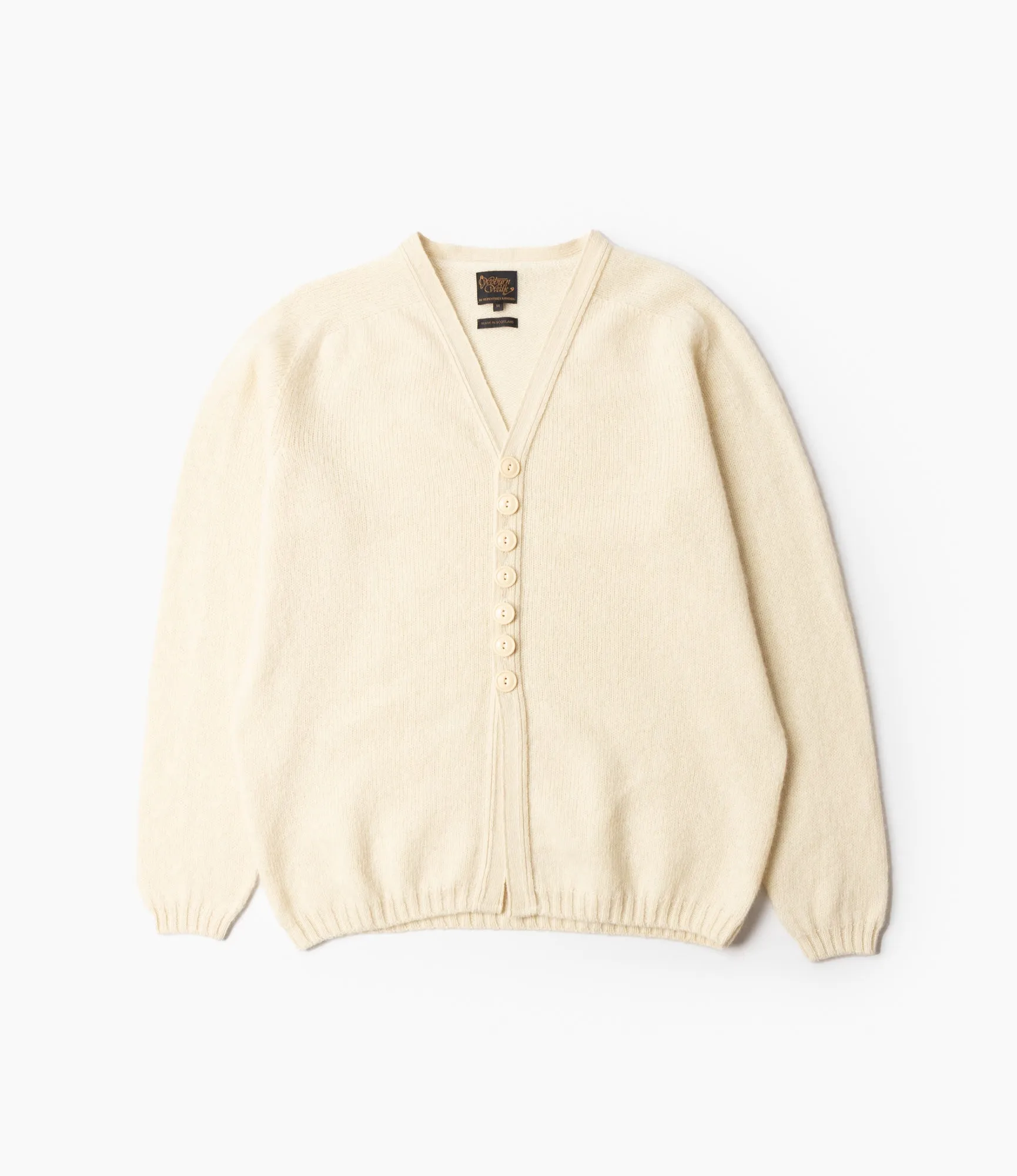 Lightweight Design Fisherman Cardigan ?C?Off-White Shetland Wool