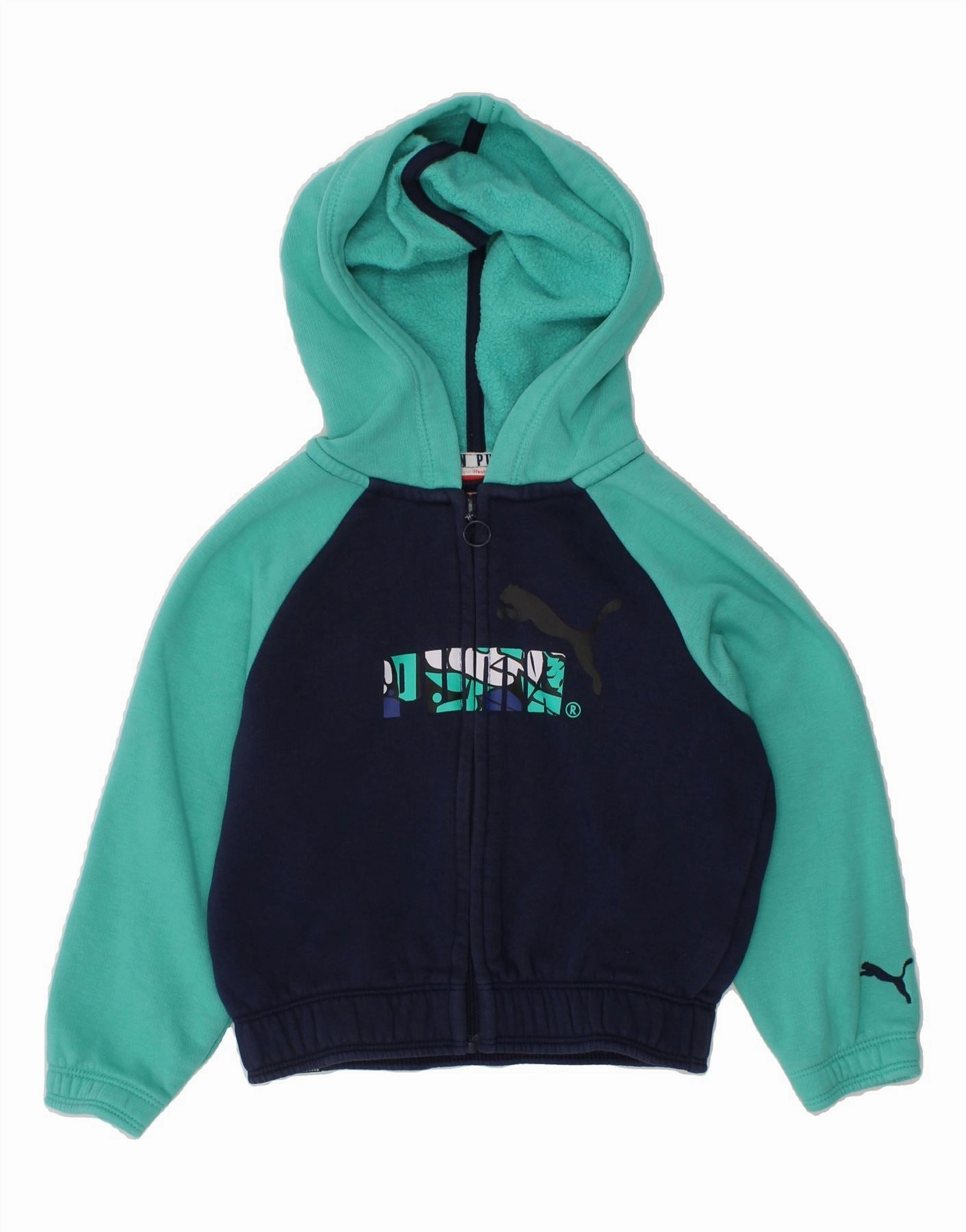 PUMA Baby Boys Zip Hoodie Sweater 18-24 Months Navy Blue Colourblock Chilly Days