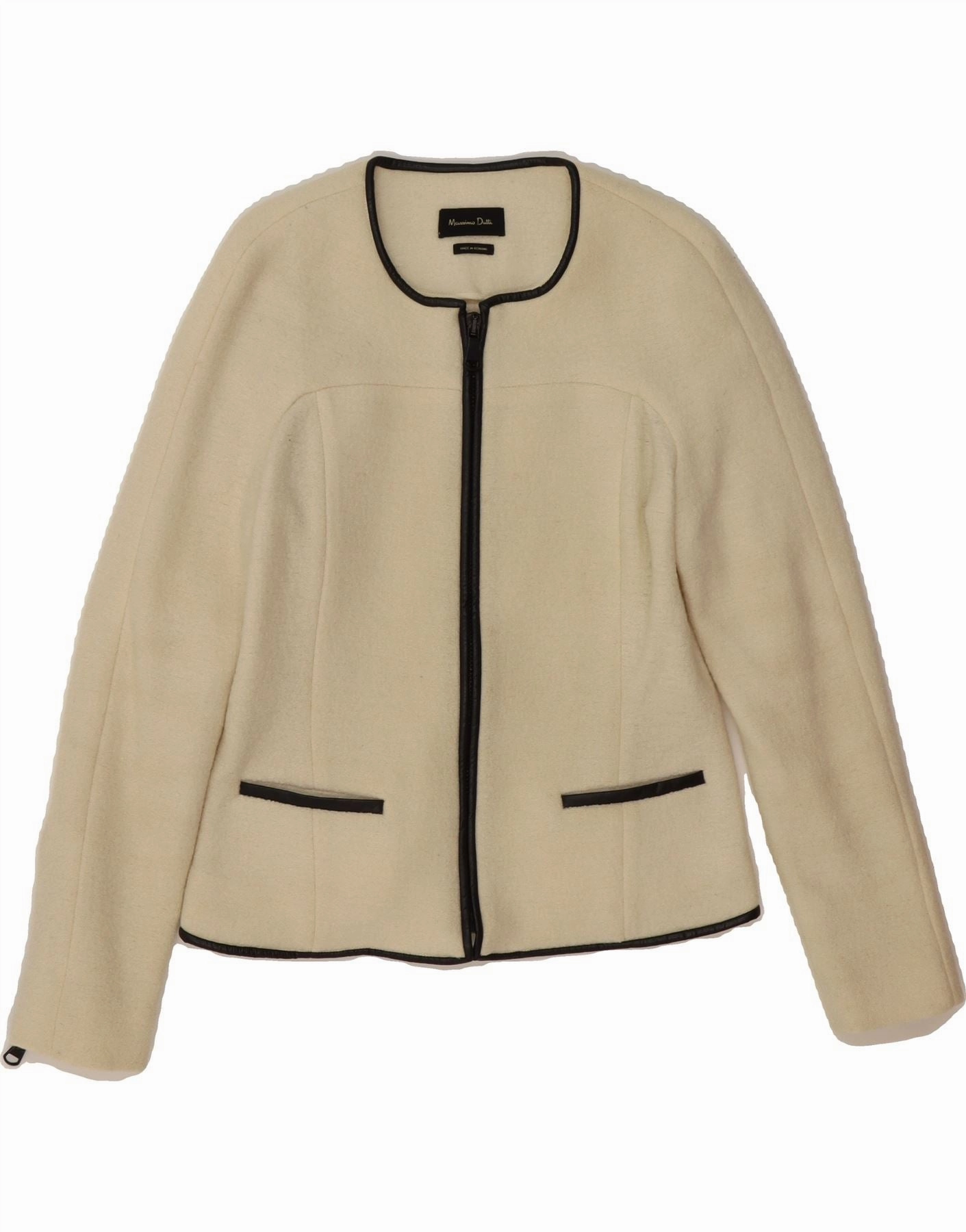 Chic Look Sleek Office Wear MASSIMO DUTTI Womens Blazer Jacket EU 44 XL Off White Polyester