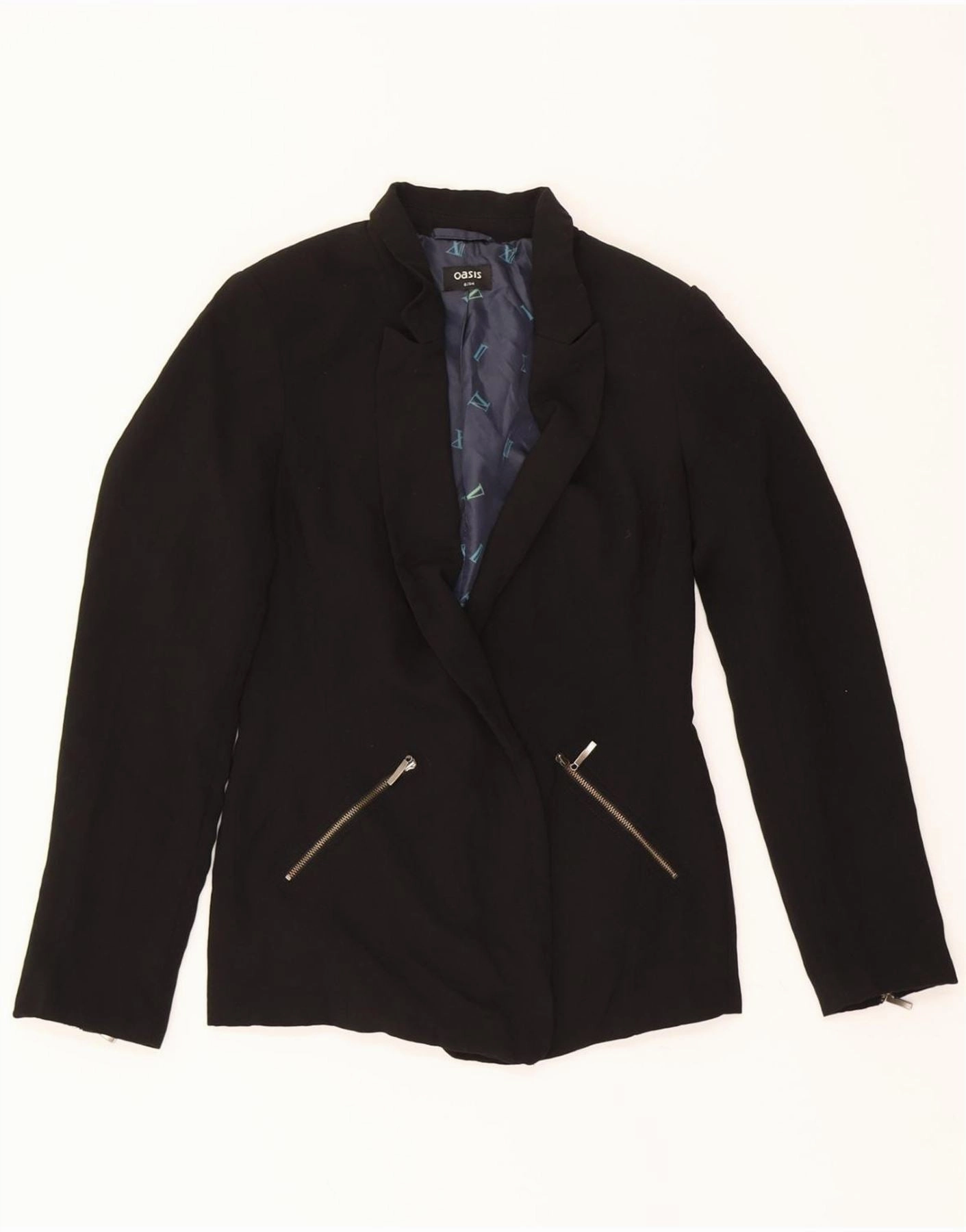 OASIS Womens Blazer Jacket UK 8 Small Black Polyester Polished Comfort