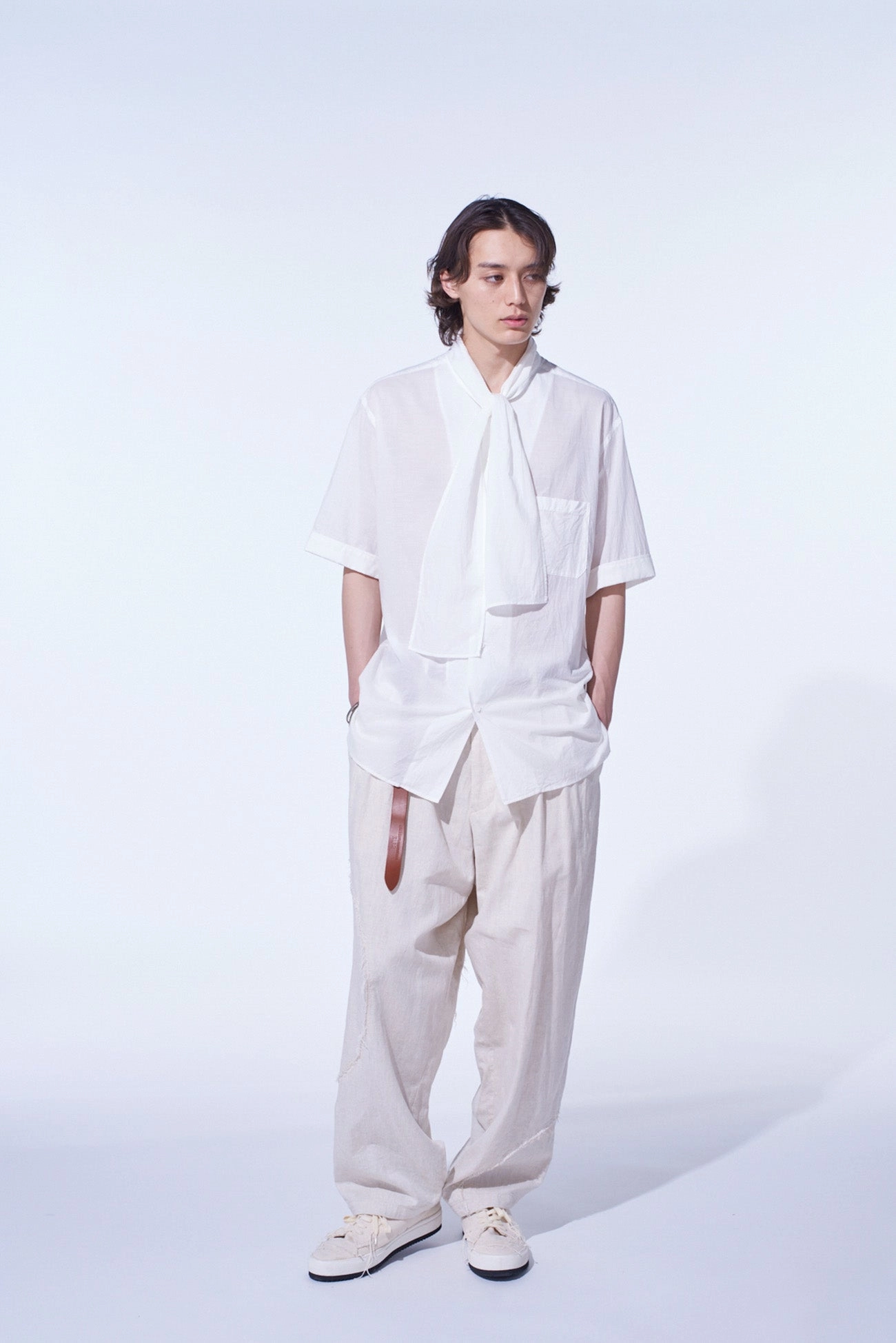 LINEN/COTTON HERRINGBONE ZIGZAG CUT-OUT PANTS BreathableFabric Street Inspired