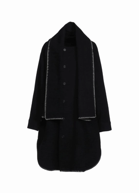 NonRestrictiveCut W/TOP MOSSA STOLE COLLAR BIG SILHOUETTE COAT WITH BLANKET STITCH DESIGN