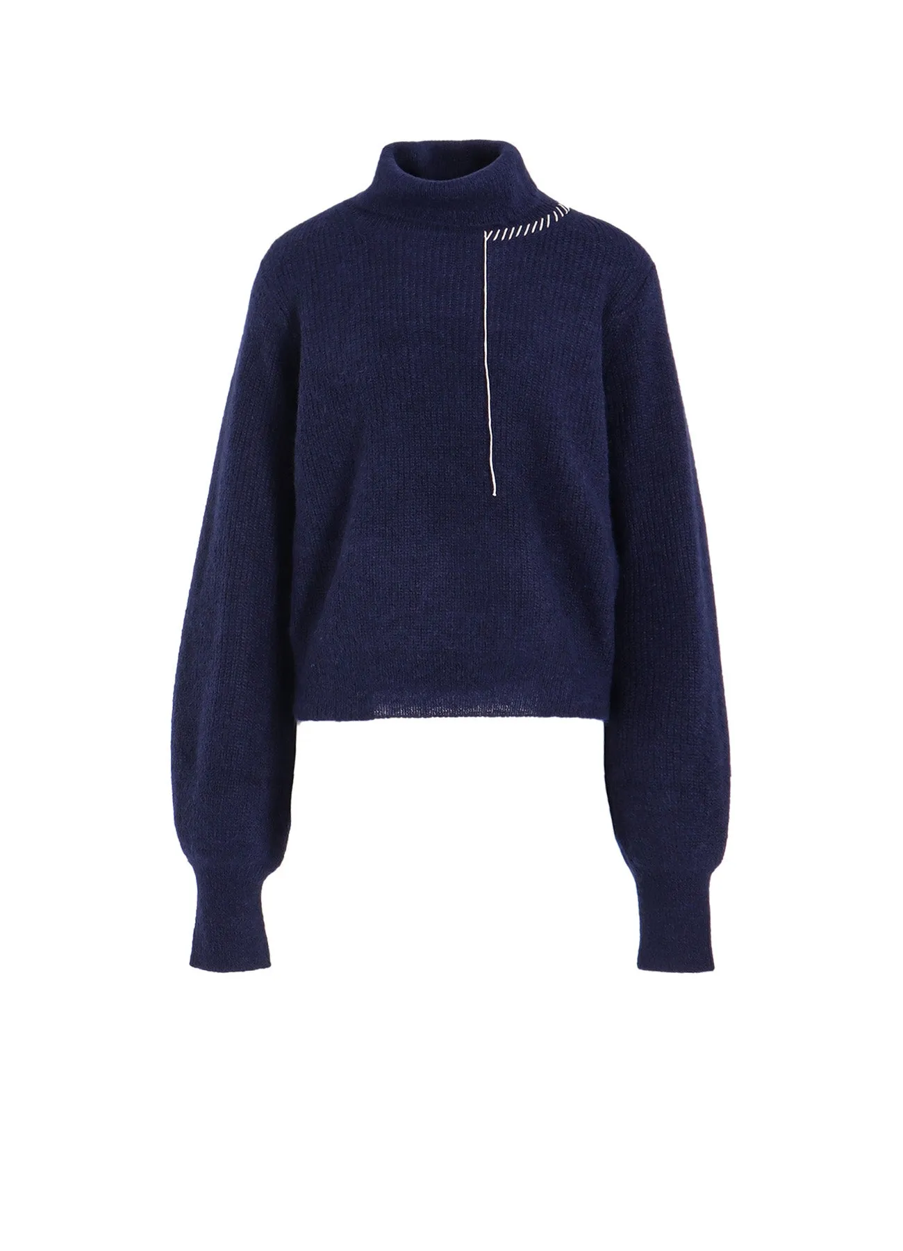 Crewneck Style HALF CARDIGAN KNIT PUFF SLV HIGH NECK PO