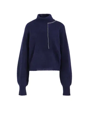 Crewneck Style HALF CARDIGAN KNIT PUFF SLV HIGH NECK PO