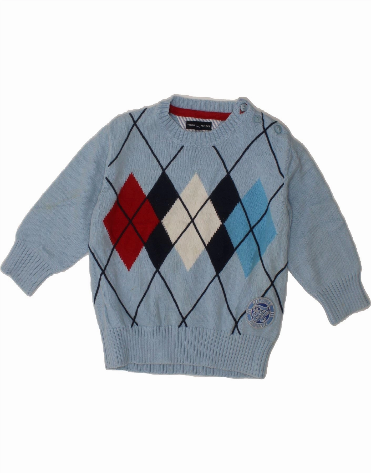 TOMMY HILFIGER Baby Boys Crew Neck Jumper Sweater 12-18 Months Blue Texture Detail Polo Neckline