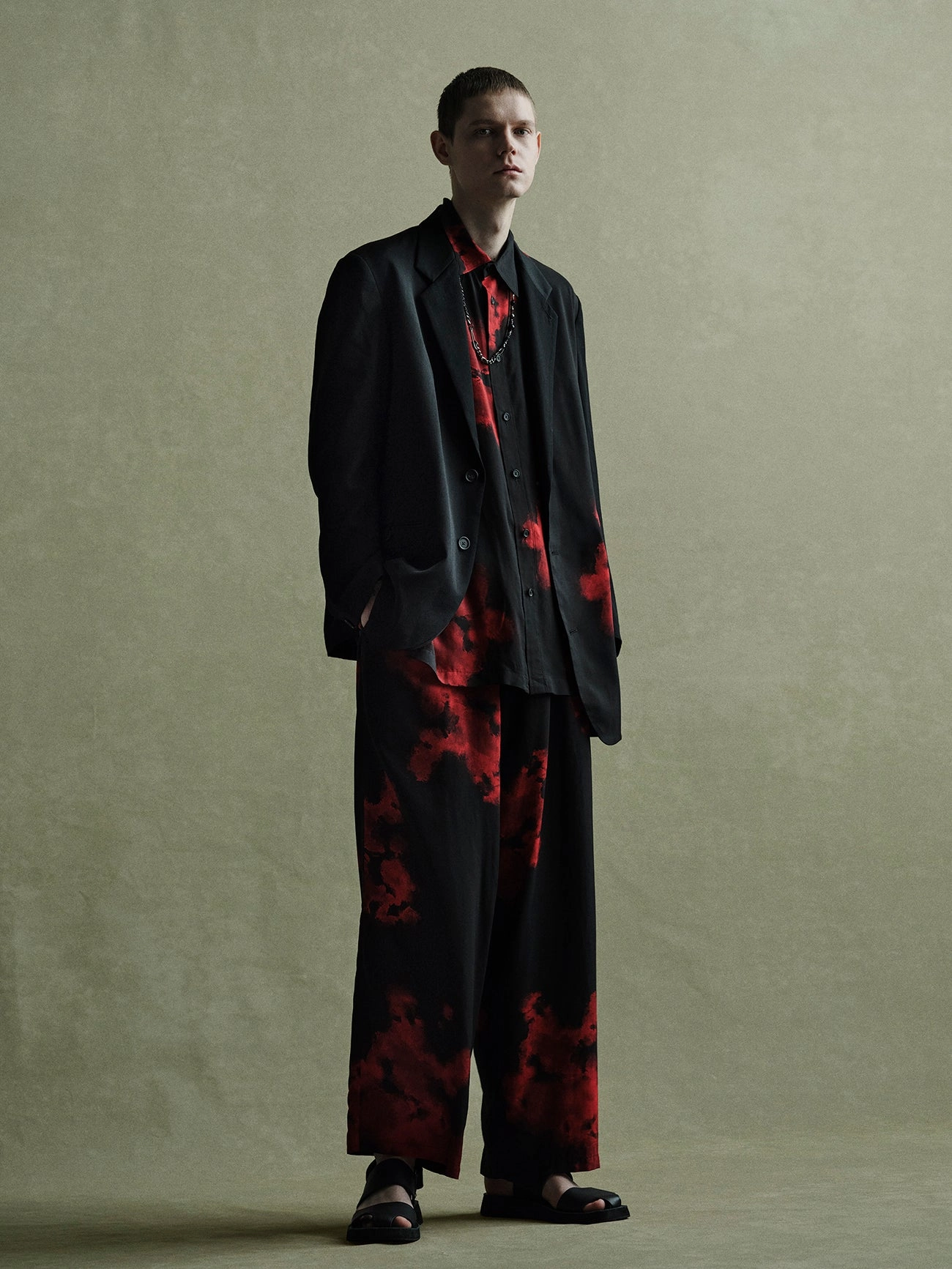 Double Layered Edging Lipstick FLAMES PATTERN ASYMMETRICAL JACKET