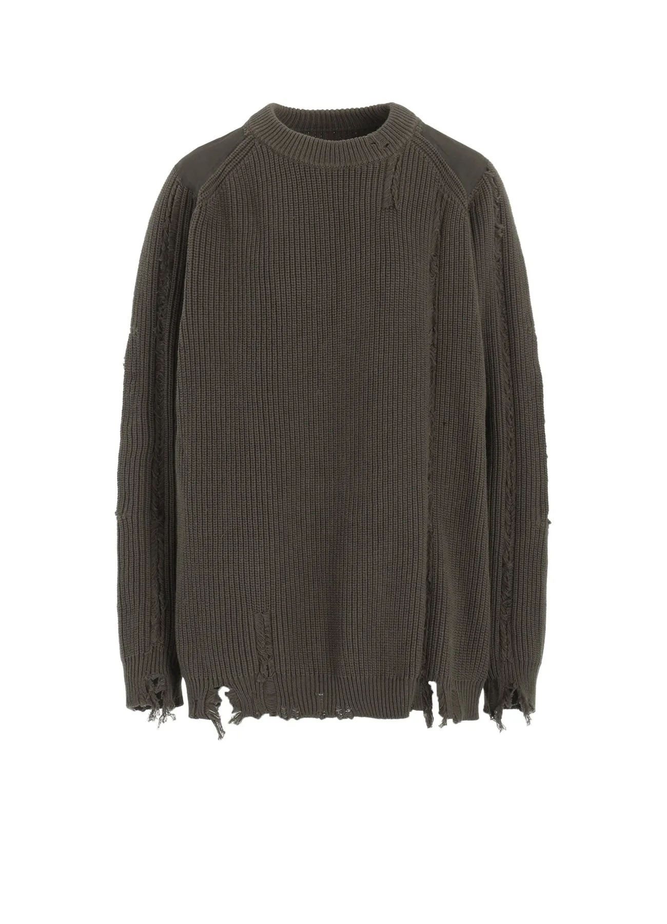 COTTON CREWNECK DISTRESSED KNIT PULLOVER Chic Outfit