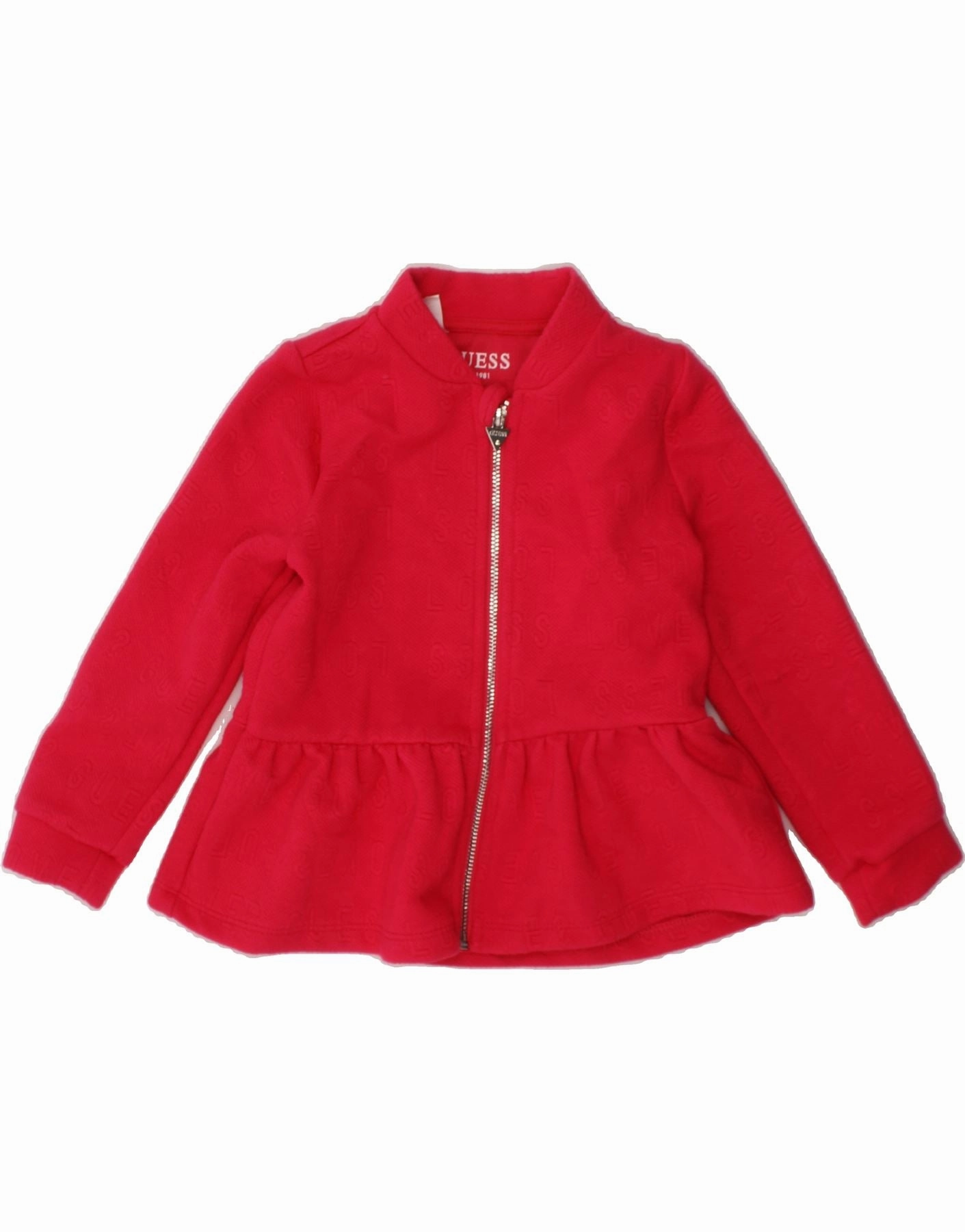 GUESS Baby Girls Graphic Tracksuit Top Jacket 18-24 Months Red Polyester Casual Edge Resist