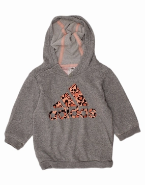 Minimal Comforted ADIDAS Baby Girls Graphic Hoodie Jumper 9-12 Months Grey Cotton