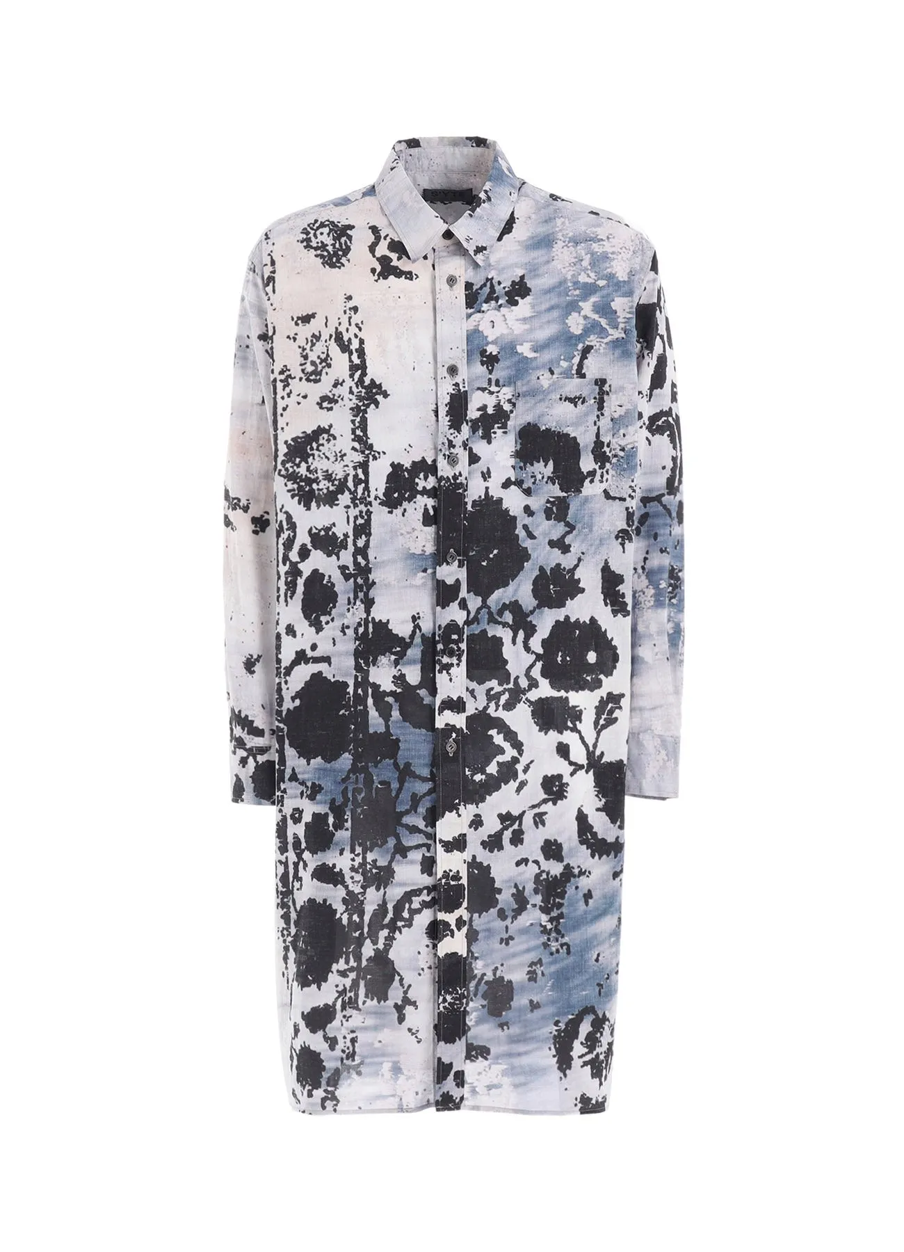 Non Iron Fabric FLORAL PRINT BUTTON SLITS LONG SHIRT
