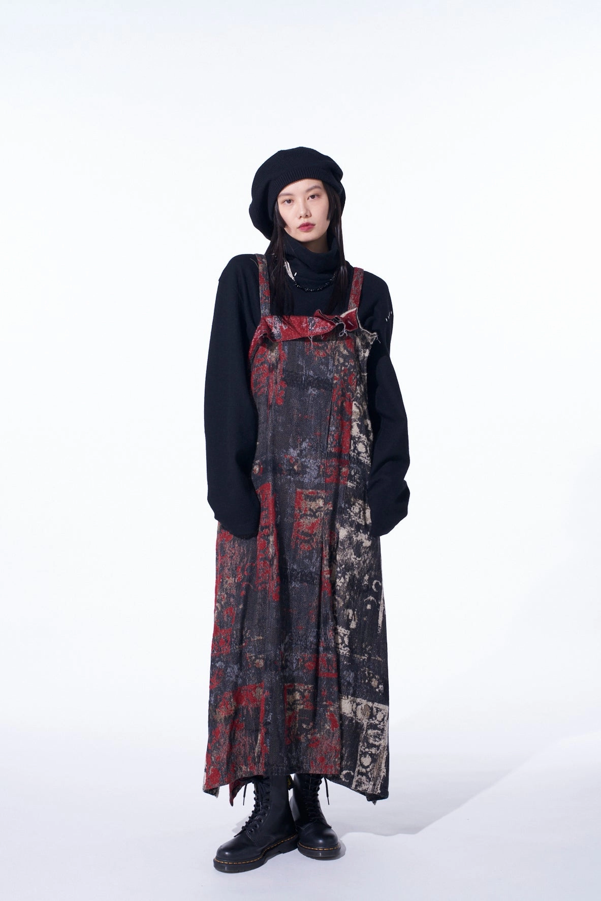 FLORAL JACQUARD PLEATED SHOULDER STRAP DRESS Chill Mode Chain-Detail