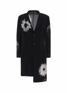 WHITE FLOWER PRINT SLIT JACKET Skill Water Resistant Fabric