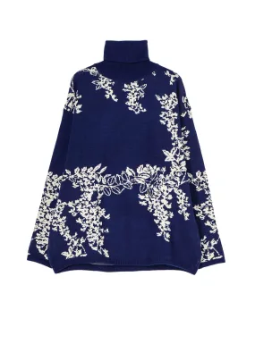 FLOWER DESIGN TURTLE NECK KNIT Versatile Piece