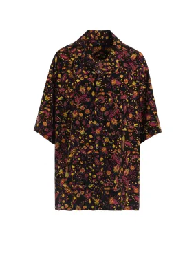 FLOWER PRINT OPEN COLLAR SHIRT Laser Cut Edge Detail