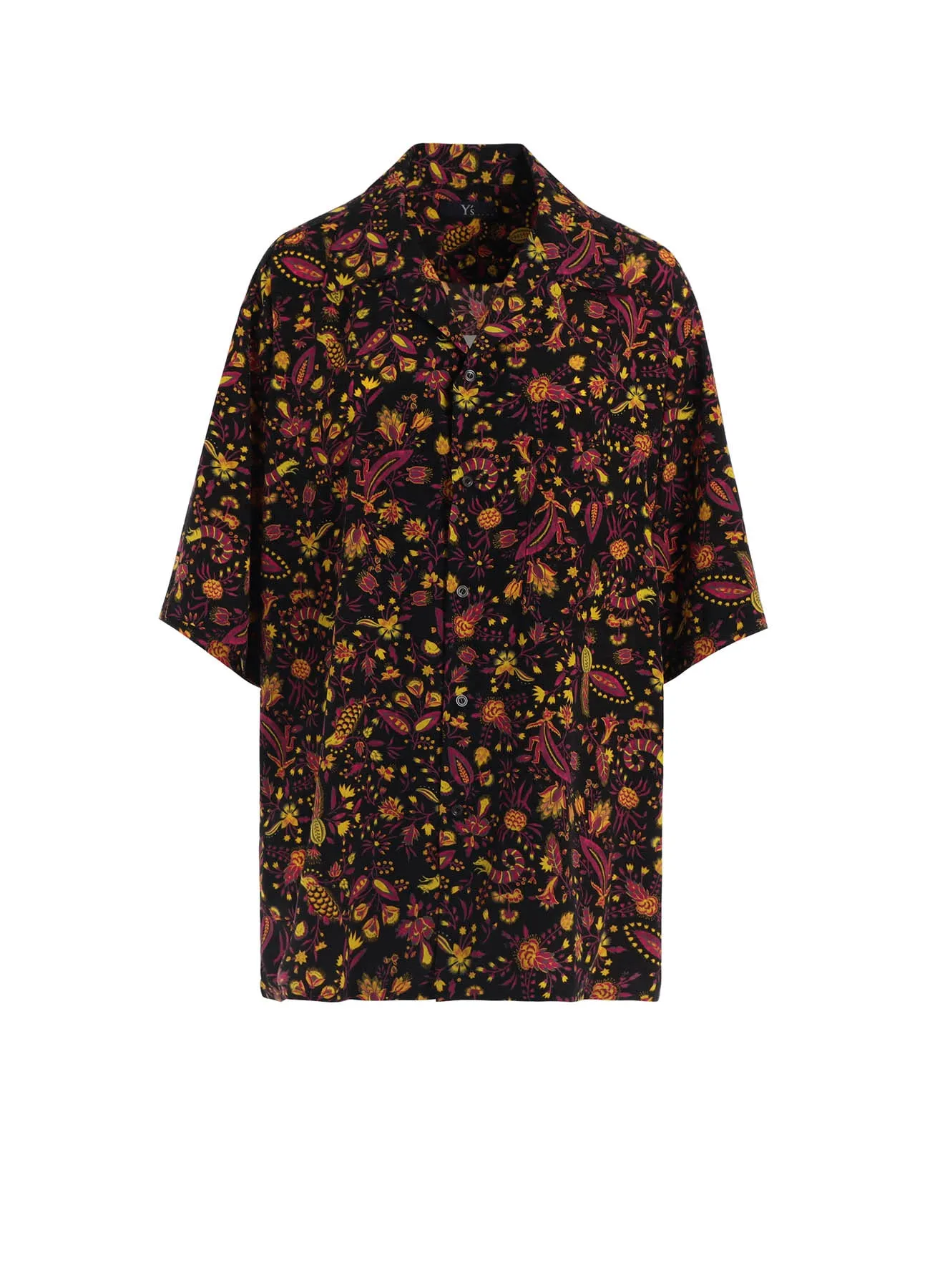 FLOWER PRINT OPEN COLLAR SHIRT Laser Cut Edge Detail