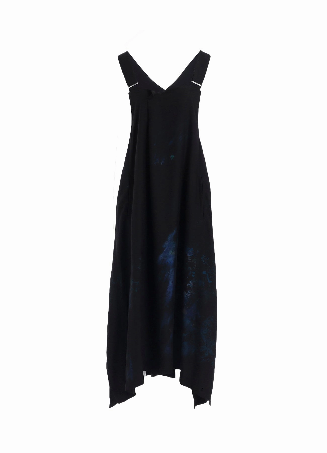 FLOWER/LACE-PREINT DUNGAREE TWILL OVERALLS DRESS Lace-Sleeve Polished Fit