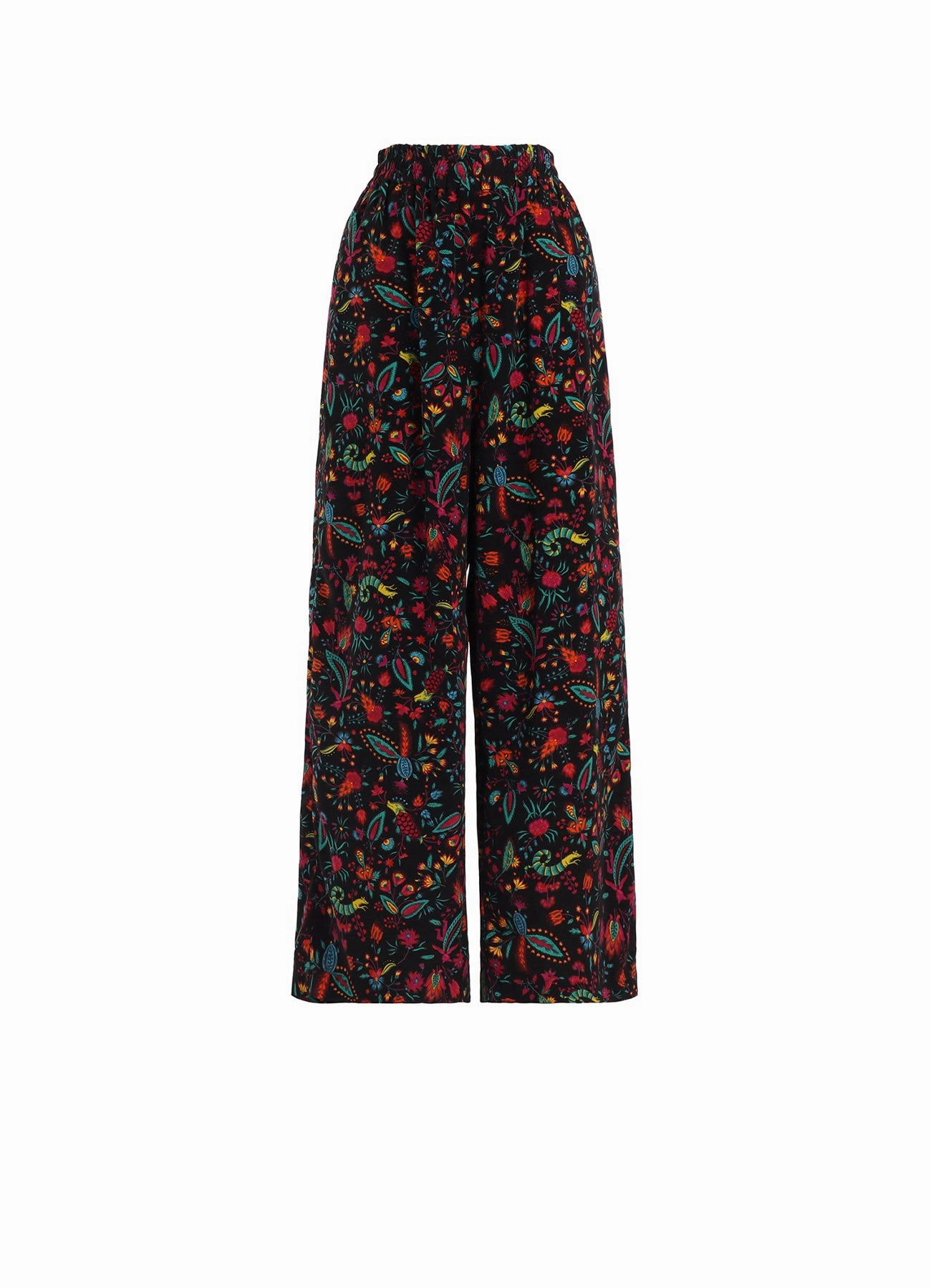 Laser Cut Perforations FLOWER PRINT ELASTIC WAIST PANTS