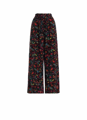 Laser Cut Perforations FLOWER PRINT ELASTIC WAIST PANTS