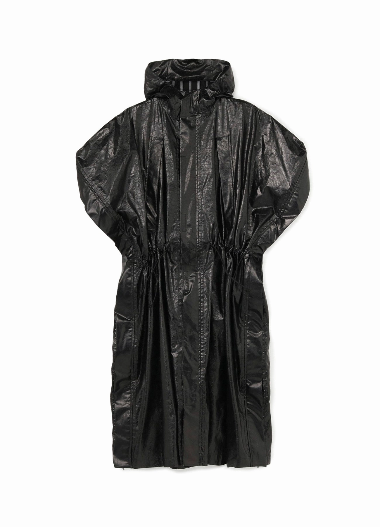 All Season Performance Weave Sustainable Packaging Foil Print Stripe Square Long Coat