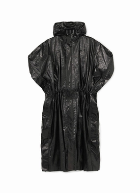 All Season Performance Weave Sustainable Packaging Foil Print Stripe Square Long Coat