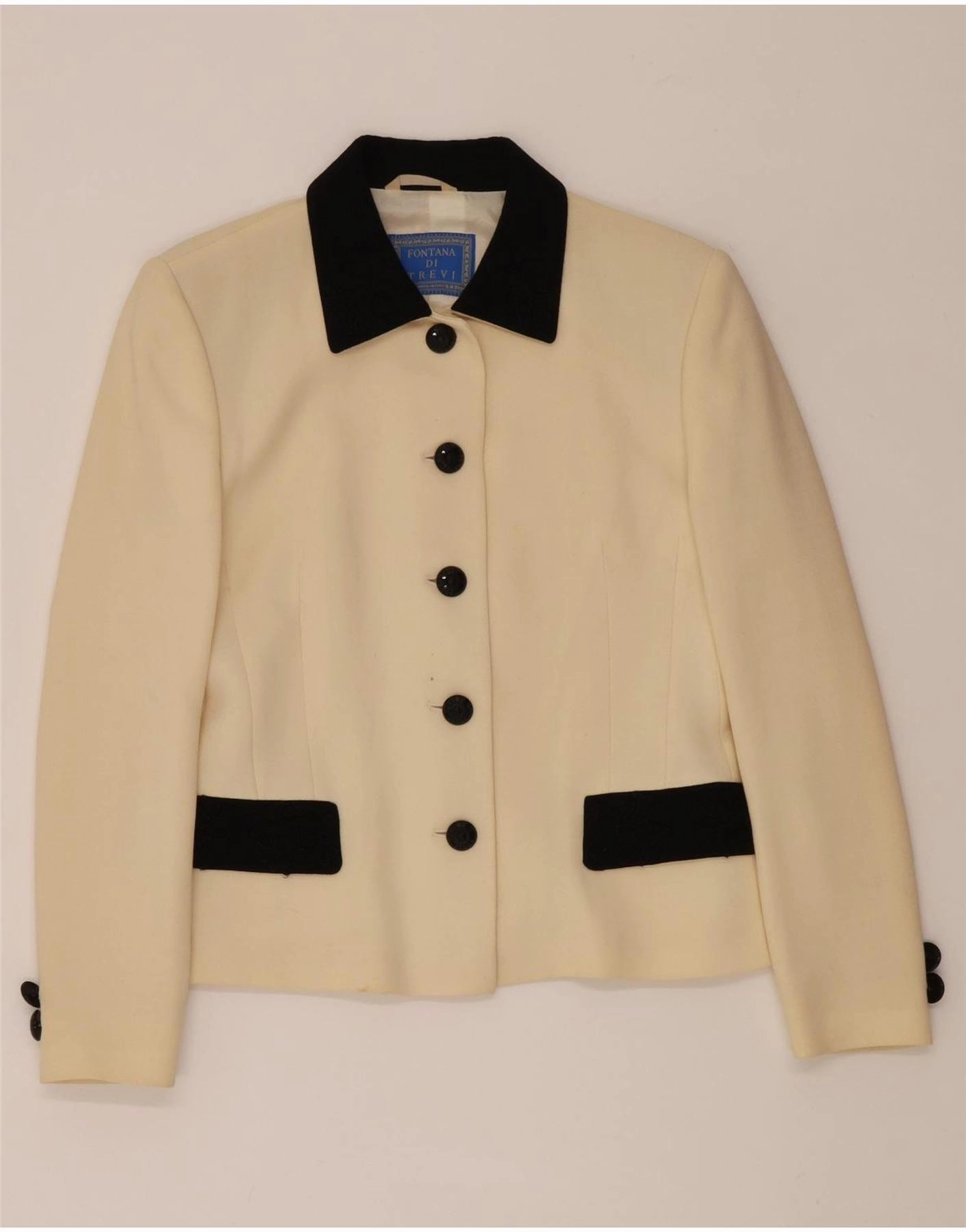 FONTANA DI TREVI Womens Blazer Jacket IT 44 Medium Off White Colourblock Business Ready Wear All-Weather Wear