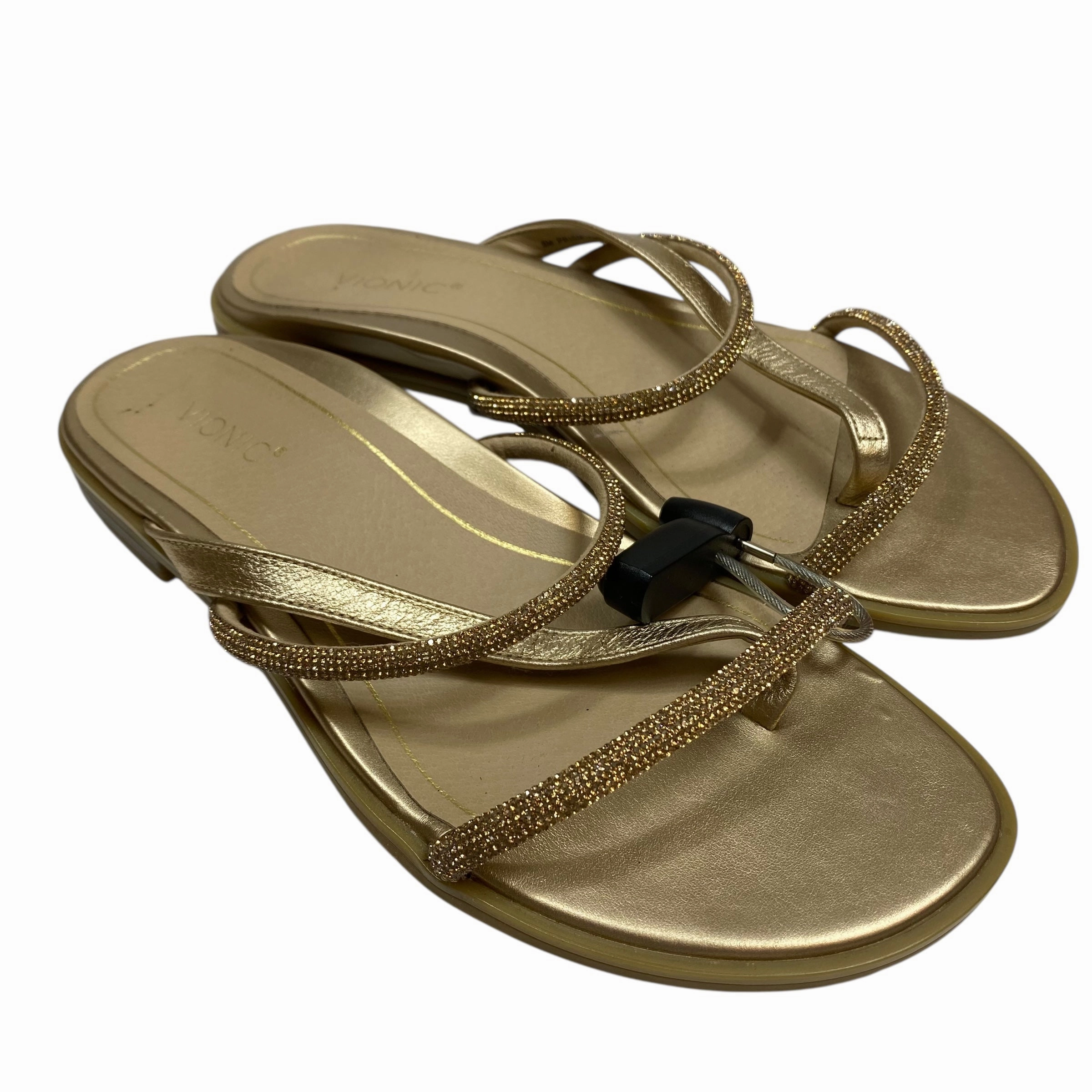 Perfect for Travel Durable Buckle Closure Sandals Flats By Vionic In Gold, Size:8