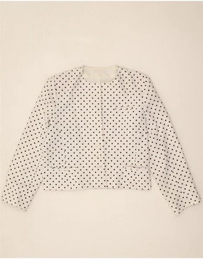 VINTAGE Womens Blazer Jacket UK 14 Large White Spotted Nylon Professional Comfort Business Attire