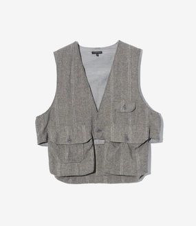 V Neckline Options Fowl Vest ?C Light Grey Striped Herringbone Wool