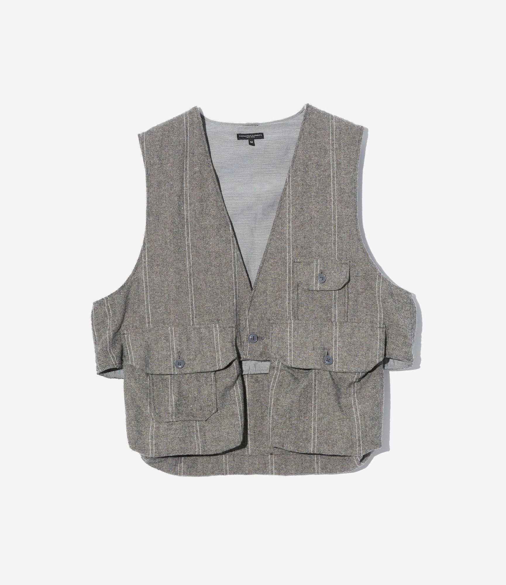 Fowl Vest ?C Light Grey Striped Herringbone Wool Non Binding Waistband