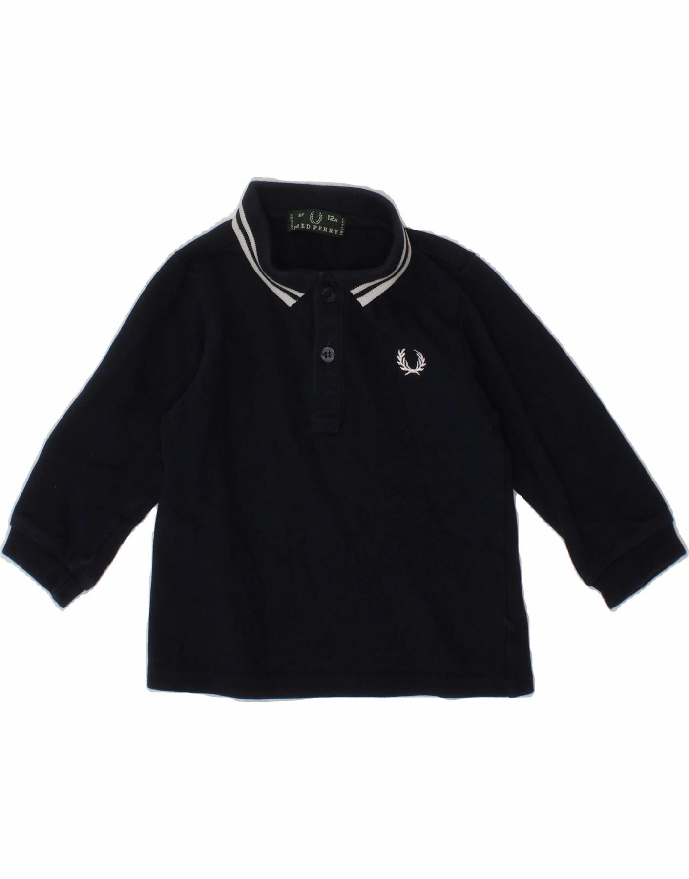 Comfortable Wear Soft Texture FRED PERRY Baby Boys Long Sleeve Polo Shirt 9-12 Months Navy Blue Cotton