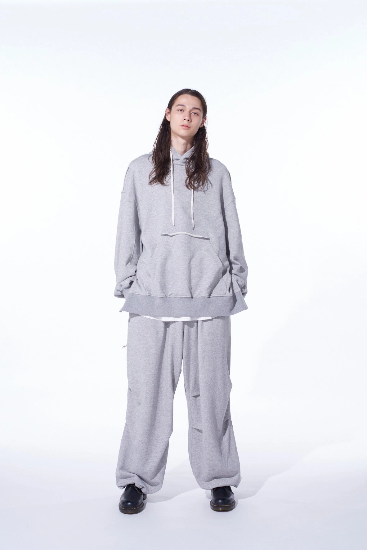 FRENCH TERRY KNEE TUCK WIDE PANTS Minimal Stretch Fit