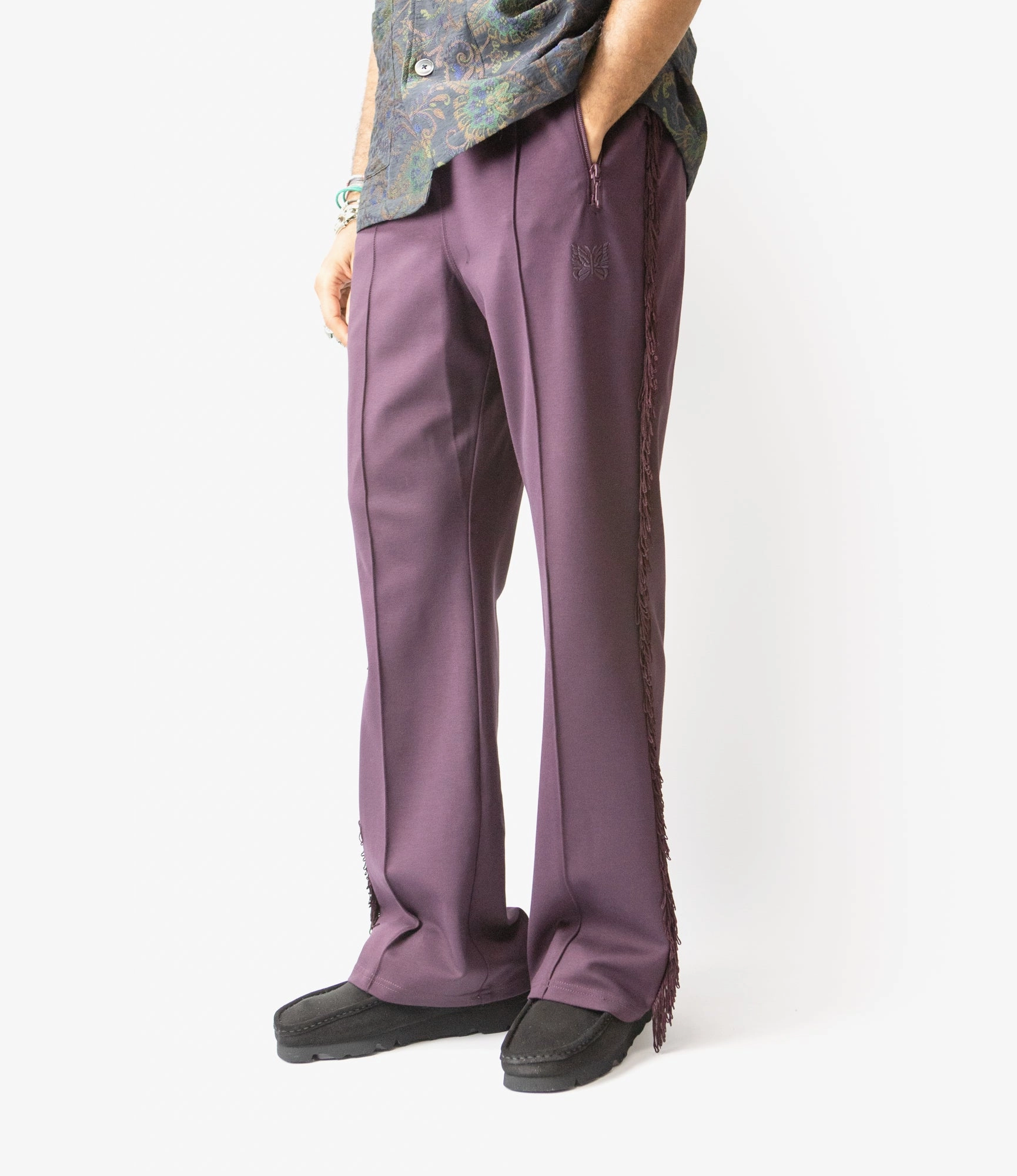Fringe Boot-Cut Track Pant ?C Purple Rayon Jersey Workout-ready