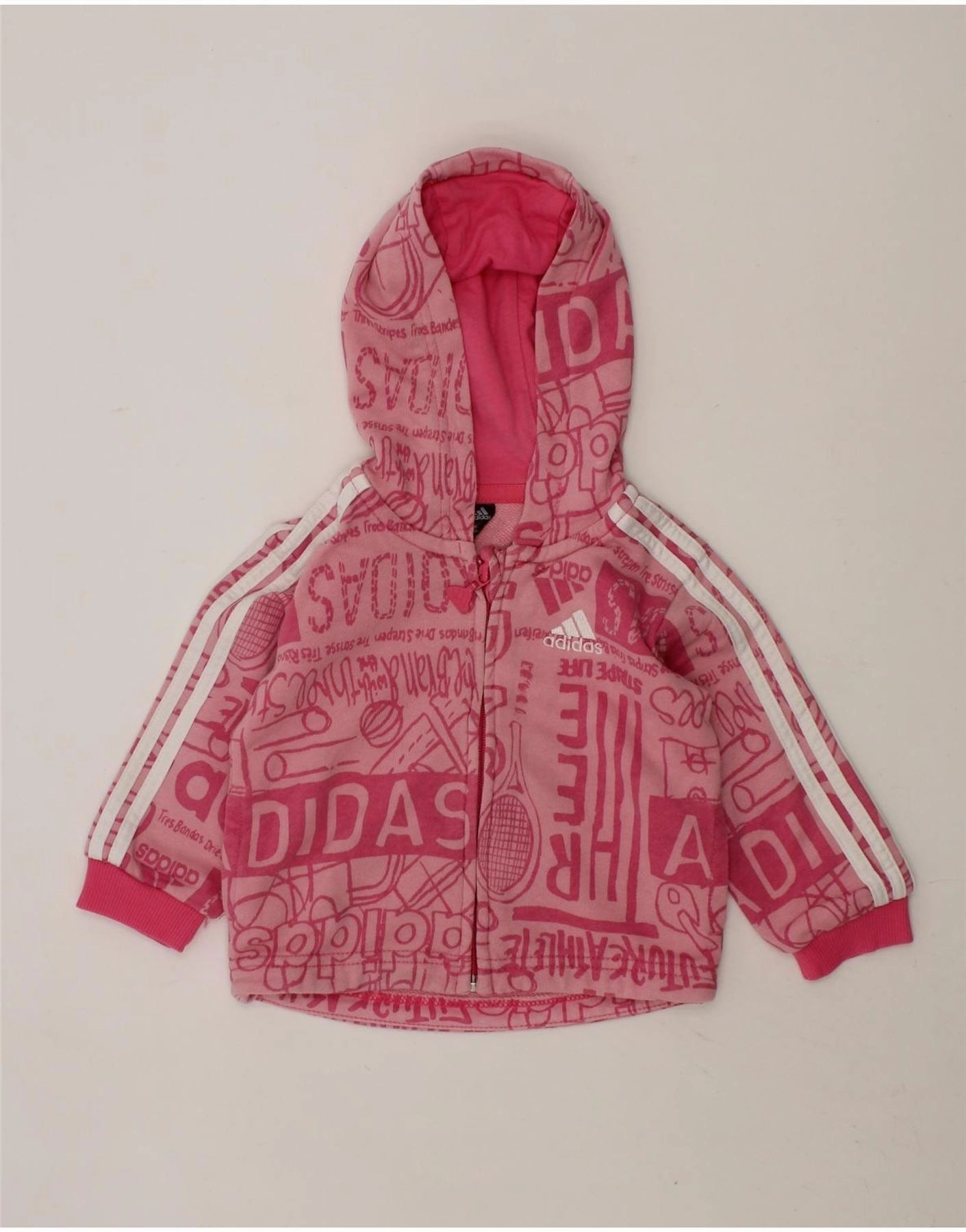 Warm Touch Bamboo Fiber Blend ADIDAS Baby Girls Graphic Zip Hoodie Sweater 3-6 Months Pink Cotton