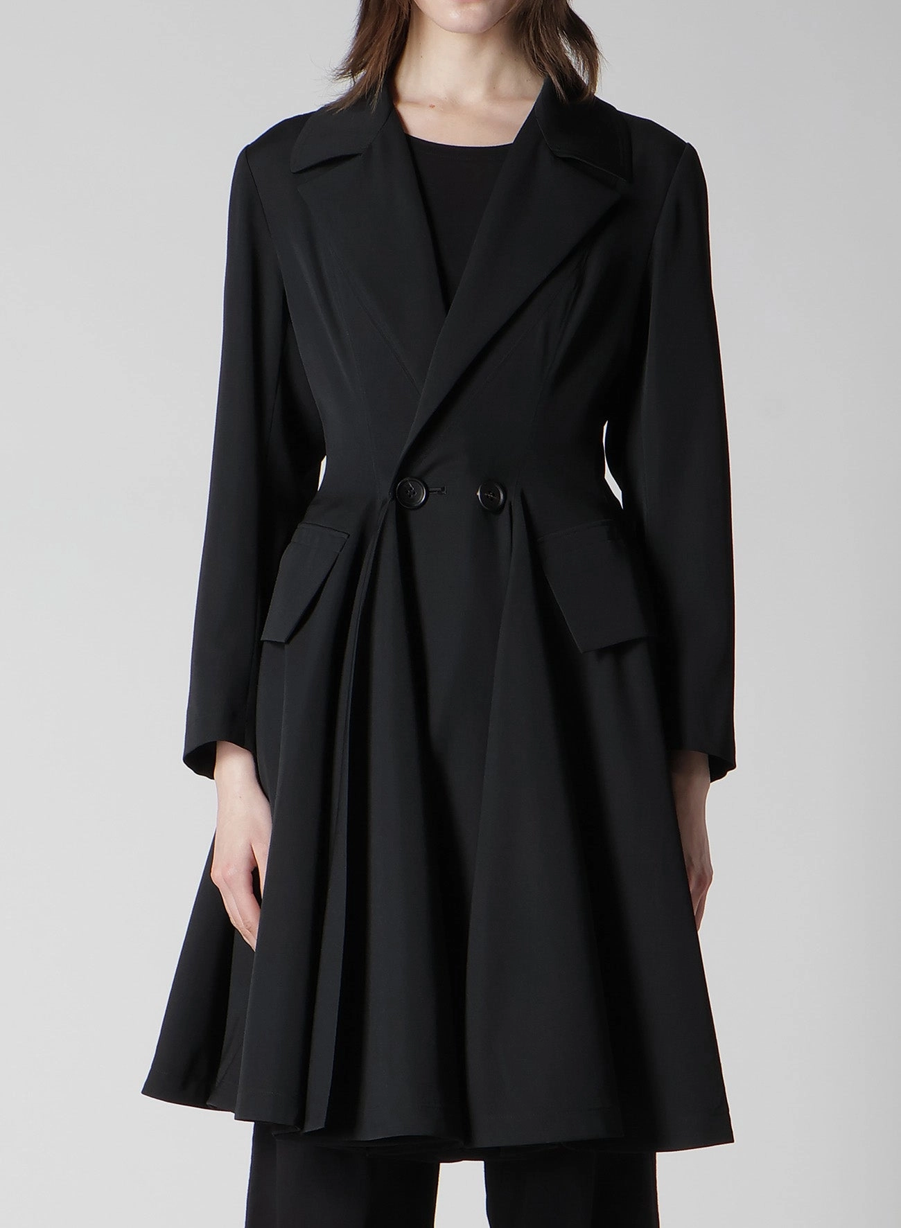 GABARDINE PANELED FLARE COAT Ultra Flexible Textured Finish