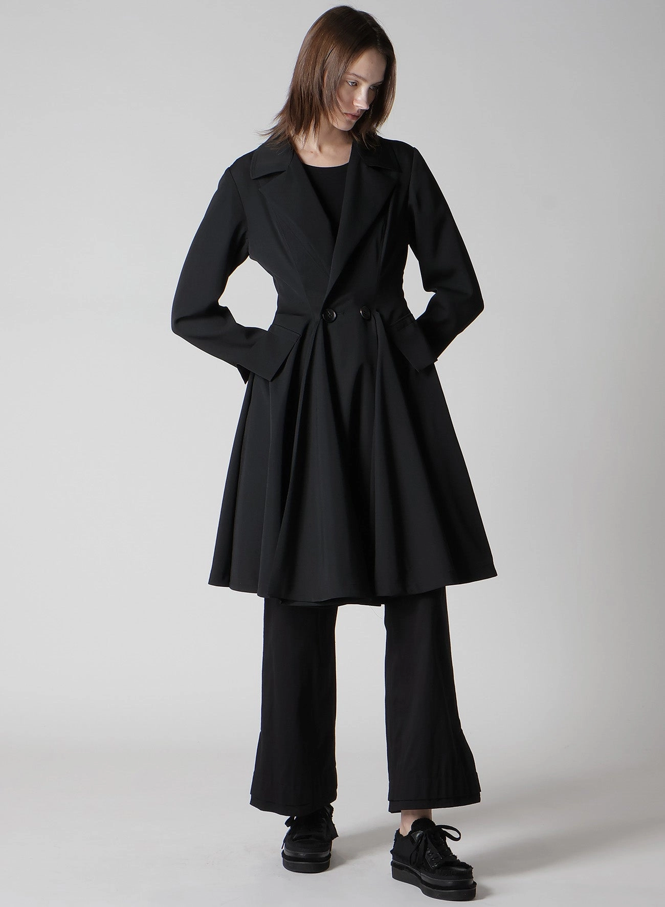 Mild Day Outfit Elasticized Edging GABARDINE PANELED FLARE COAT
