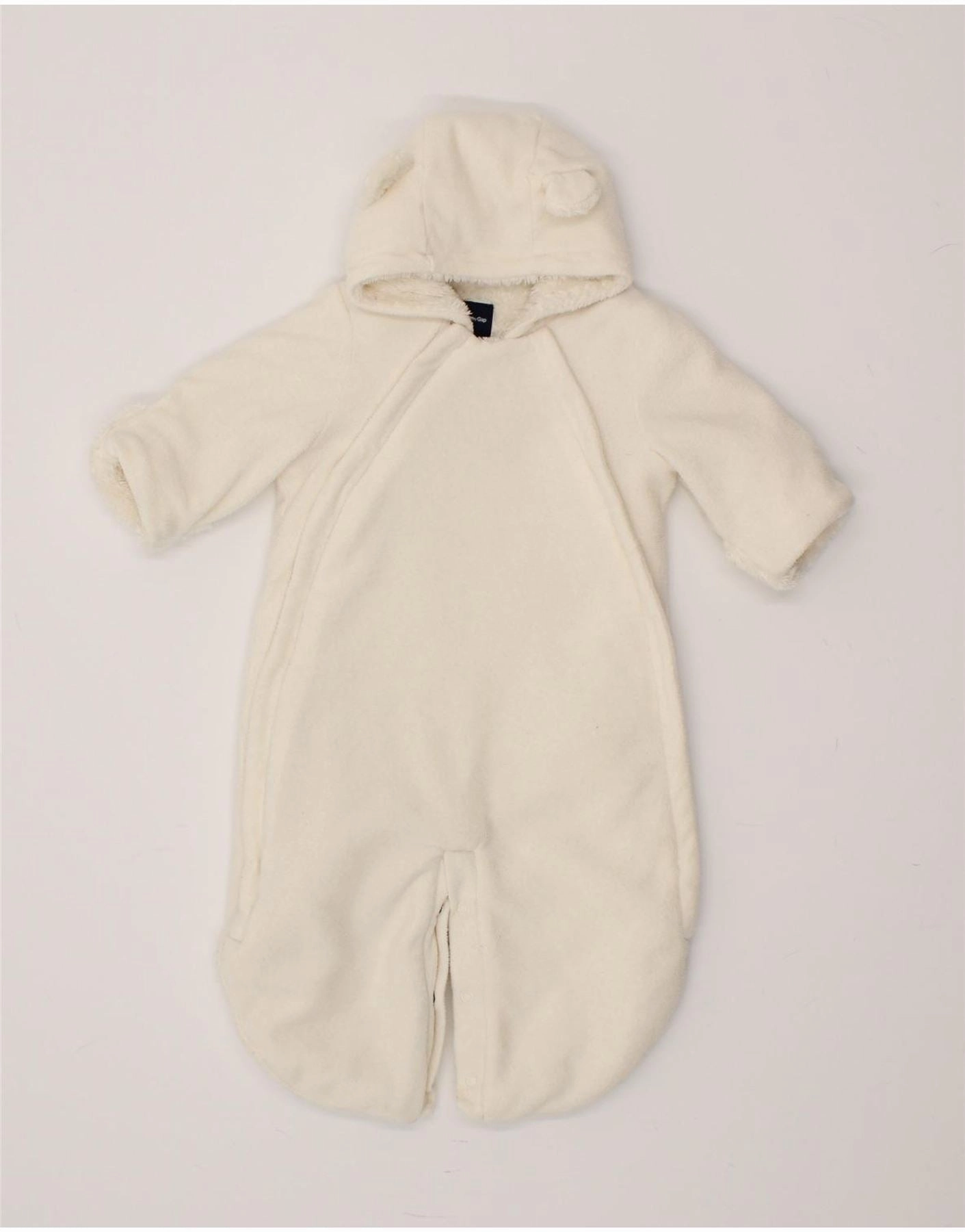 Simple Neutral GAP Baby Girls Fleece Hooded Jumpsuit 0-3 Months Off White Polyester